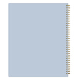 Light blue back cover with gold spiral binding on a white background