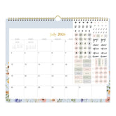 Calendar for July 2026-June 2027 with floral design and motivational stickers on a white background, ample blank writing space and reference calendars