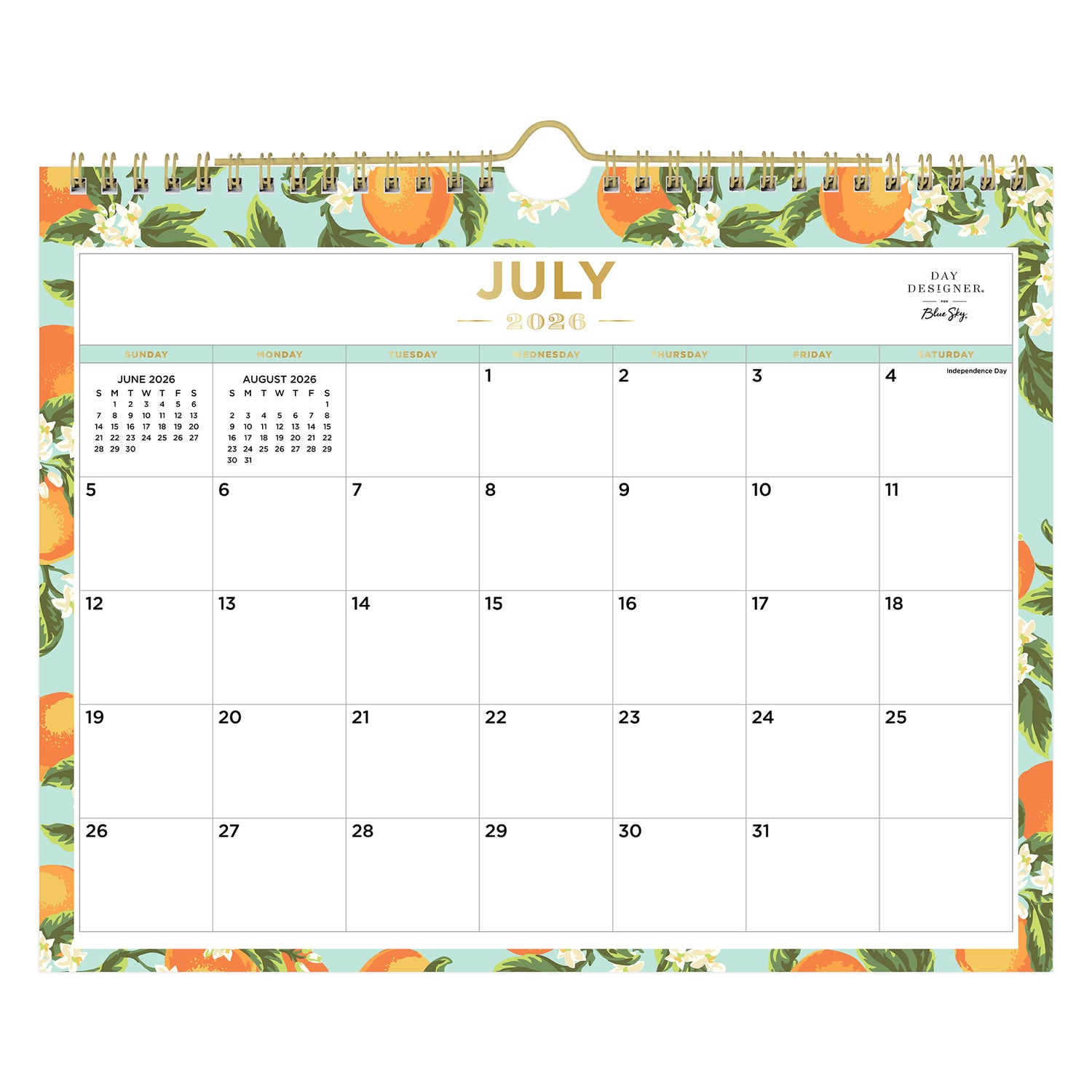 2026-2027 monthly calendar with blocks for each date featuring oranges and leaves border