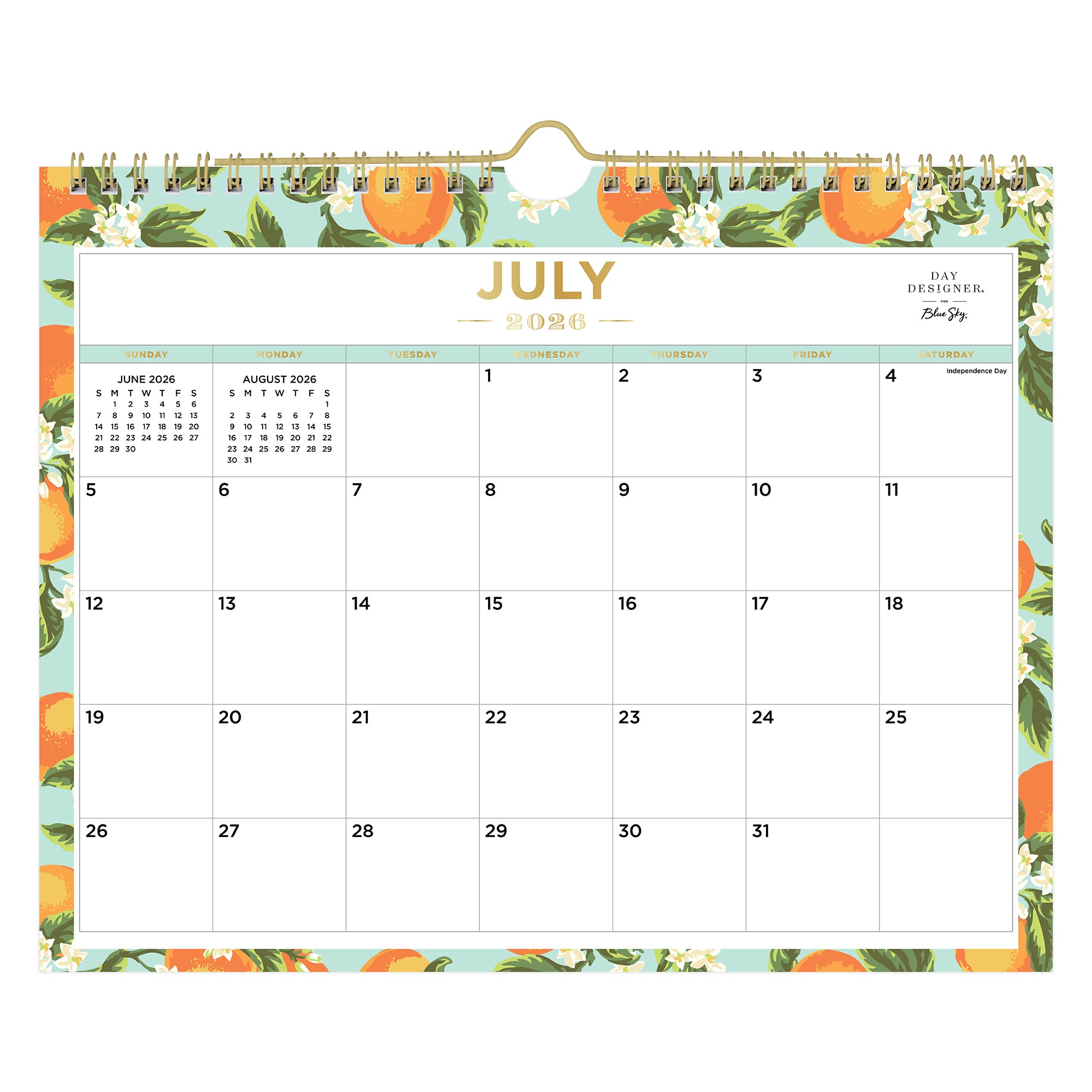 2026-2027 monthly calendar with blocks for each date featuring oranges and leaves border