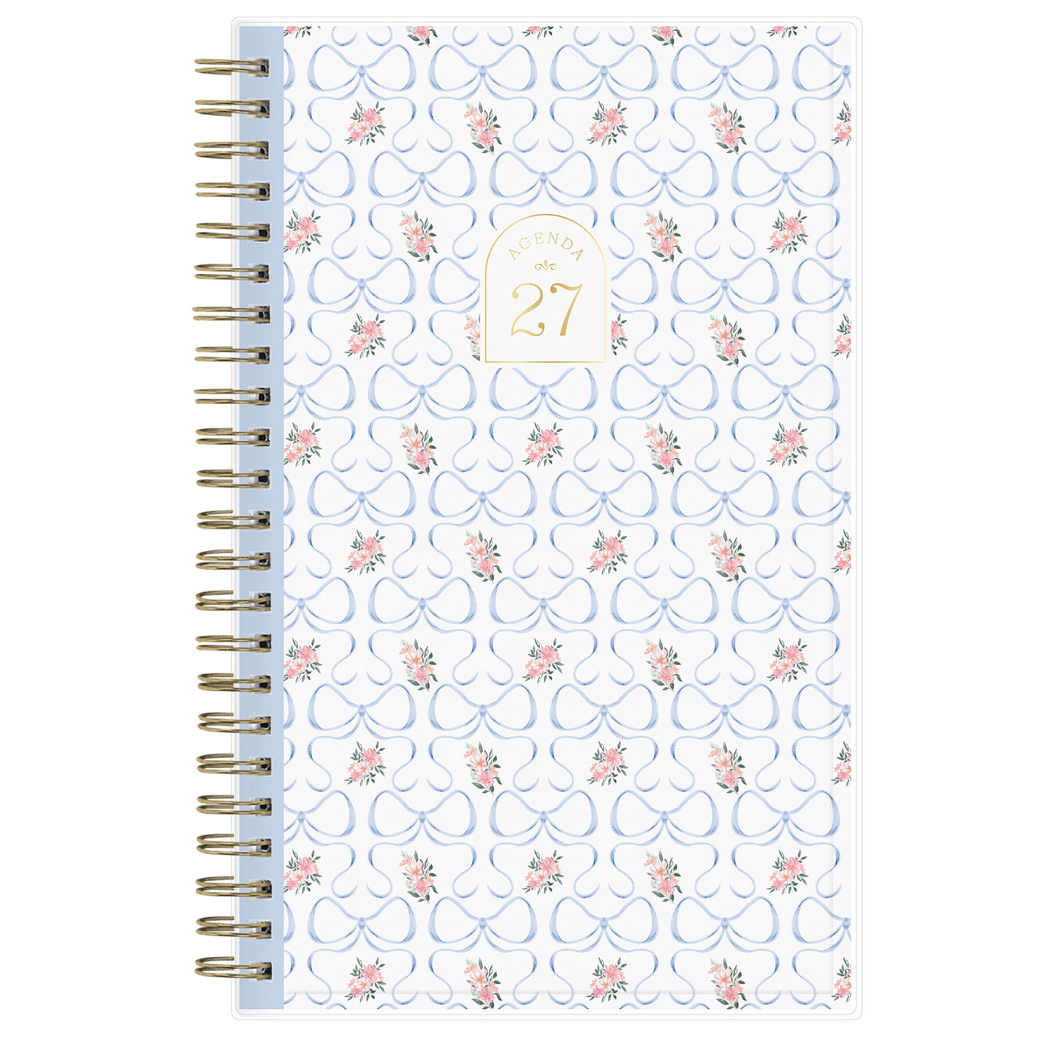 5x8 planner with bow pattern and floral accents on a white background for 2027