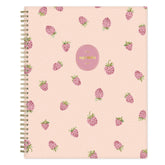 Pink notebook with strawberry pattern on a white background for 2026-2027