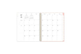 monthly spread featuring blank writing space for each date, lined notes section, reference calendars, and white monthly tabs