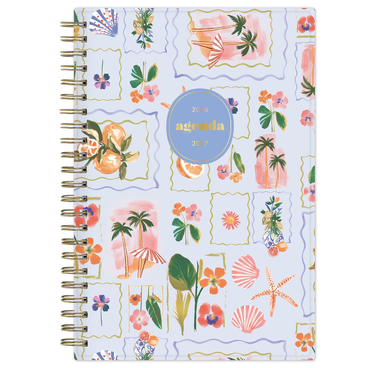 Floral patterned 2026-2027 planner on light blue background