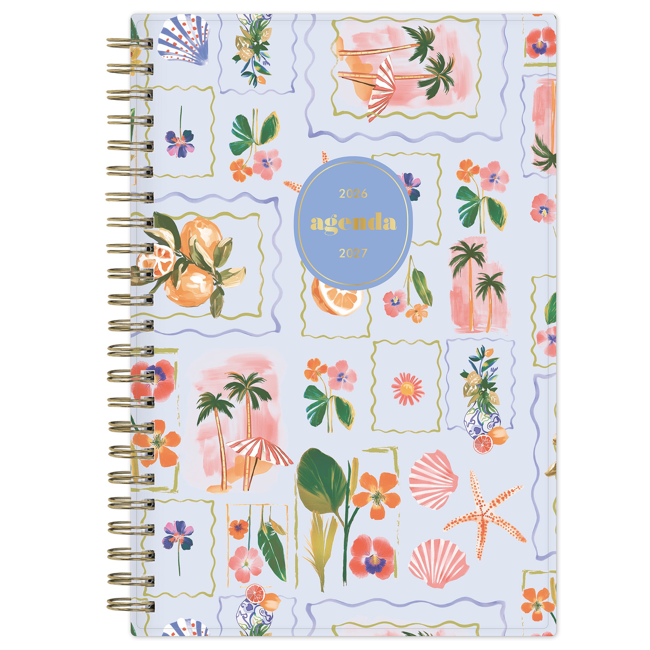 Floral patterned 2026-2027 planner on light blue background