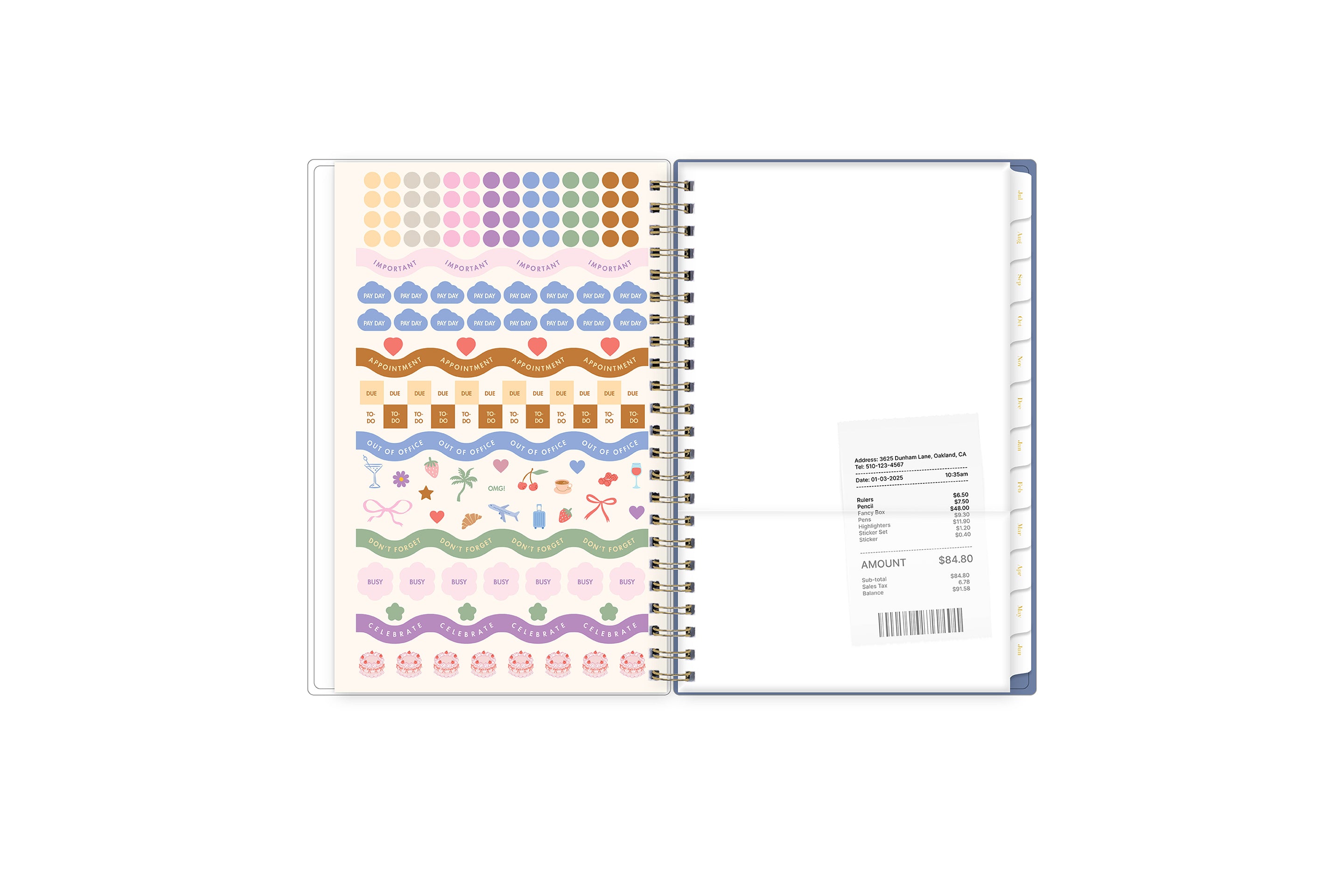 reference calendar for 2026 and 2027 featuring a storage pocket and sticker sheet and white monthly tabs