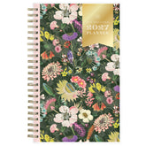 A 2027 monthly planner with a dark green floral cover, featuring a gold banner at the top right that reads &