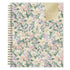 A spiral-bound 2027 daily planner with a pastel floral cover pattern featuring pink, purple, and green flowers on a cream background, with a gold label on the top right.