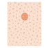 A three-ring hole punched 24 month non-dated notebook with a light peach-pink cover decorated with a small green and orange floral pattern. A circular rose-pink label in the center features the name &