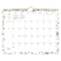 A spiral-bound monthly calendar page for January 2027, featuring a white background with light purple floral borders and gold accents, including a gold spiral binding and a gold clip at the top.
