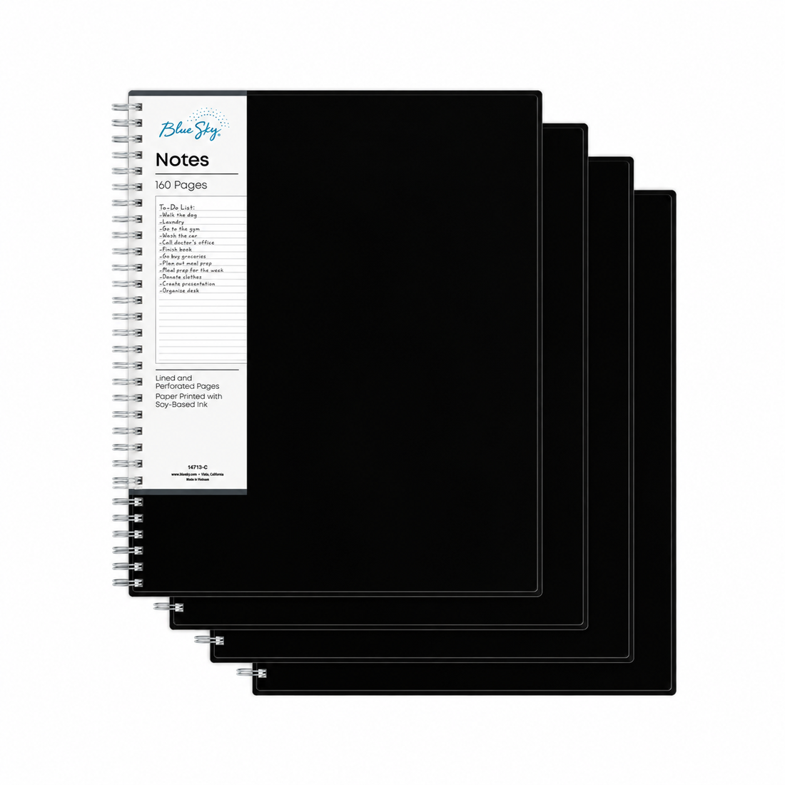 Solid Black Lined Notebook Professional Notes 8.5 x 11 - 4-Pack