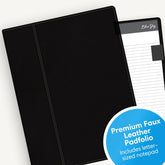 padfolio organizer in black by blue sky includes a 8.5x11 notepad with lined writing space, card holder, and storage pocket.