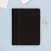 padfolio organizer in black by blue sky includes a 8.5x11 notepad with lined writing space, card holder, and storage pocket.
