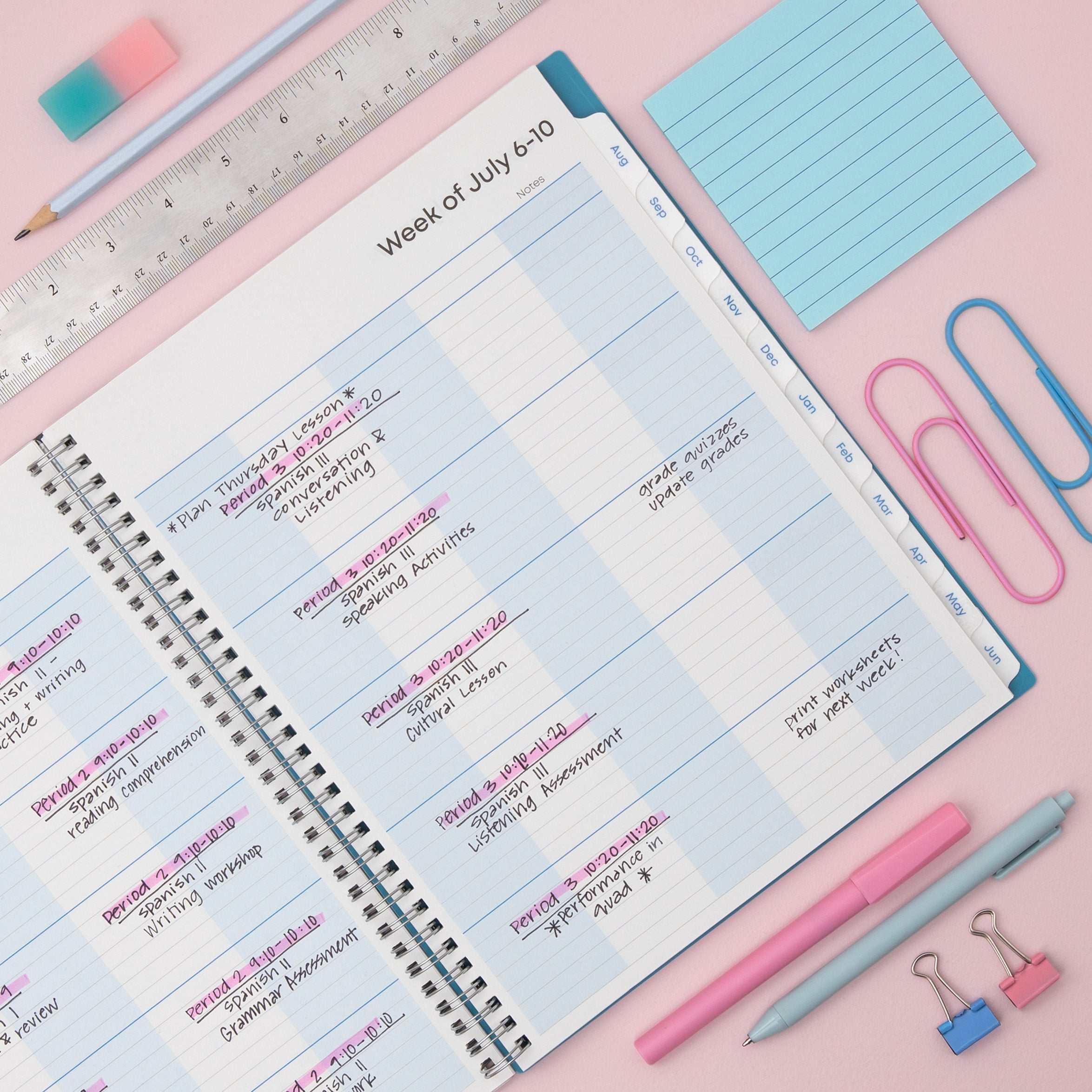 Ditsy Dapple 2026-2027 Weekly 8.5x11 Teacher Lesson Planner – Blue Sky