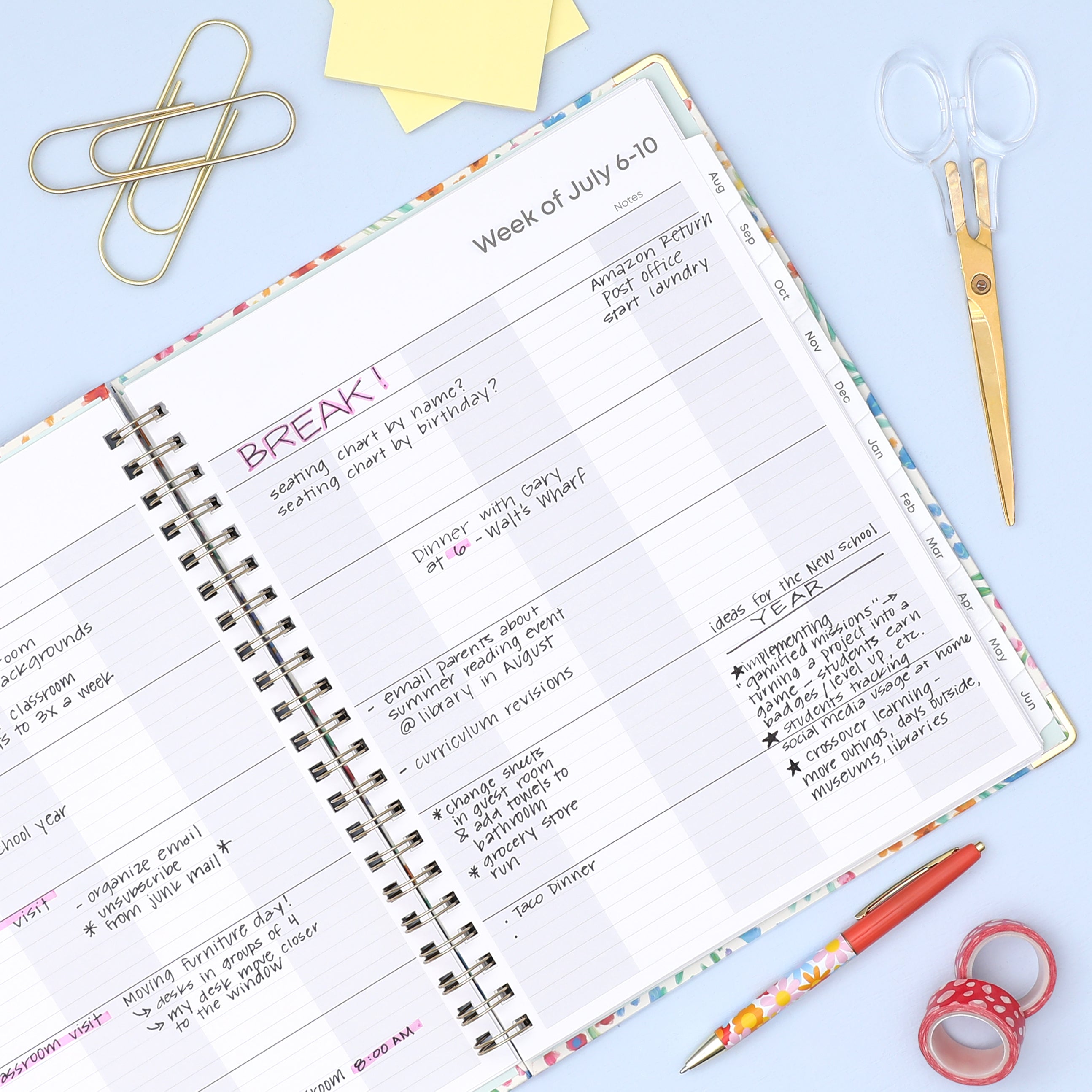 2026-2027 teacher weekly spread featuring ample writing space and sections for each subject or class