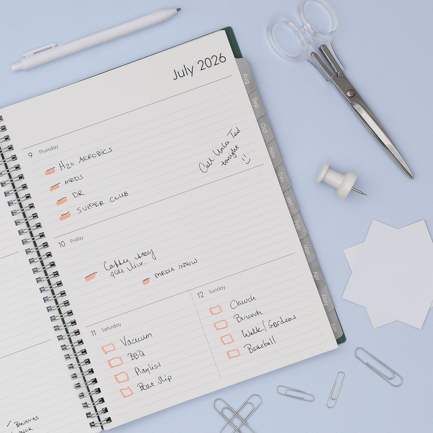 2026-2027 weekly spread featuring ample writing space, bullet points, to do-list.