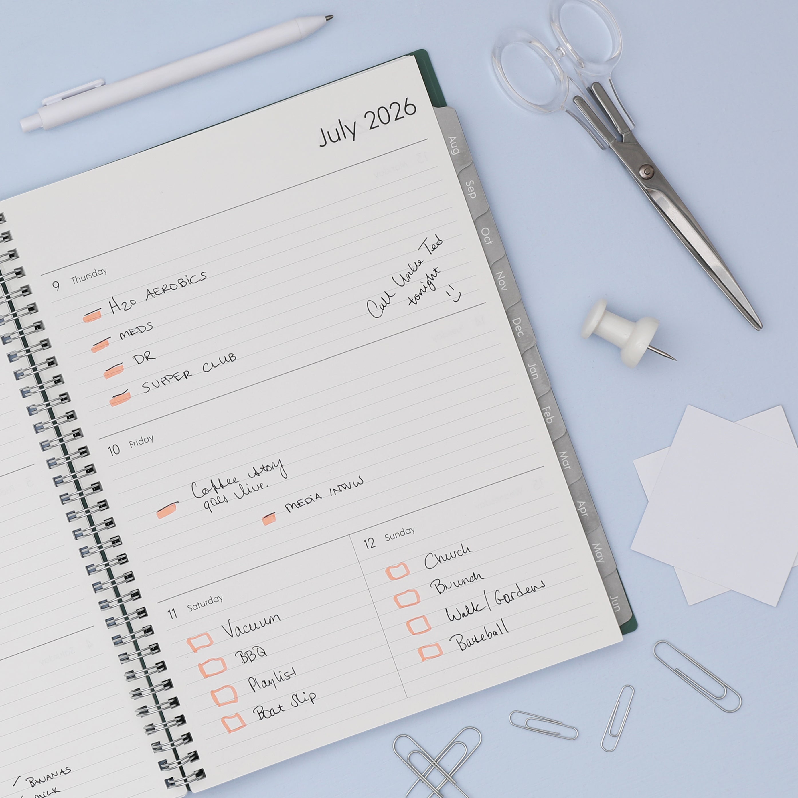 2026-2027 weekly spread featuring ample writing space, bullet points, to do-list.