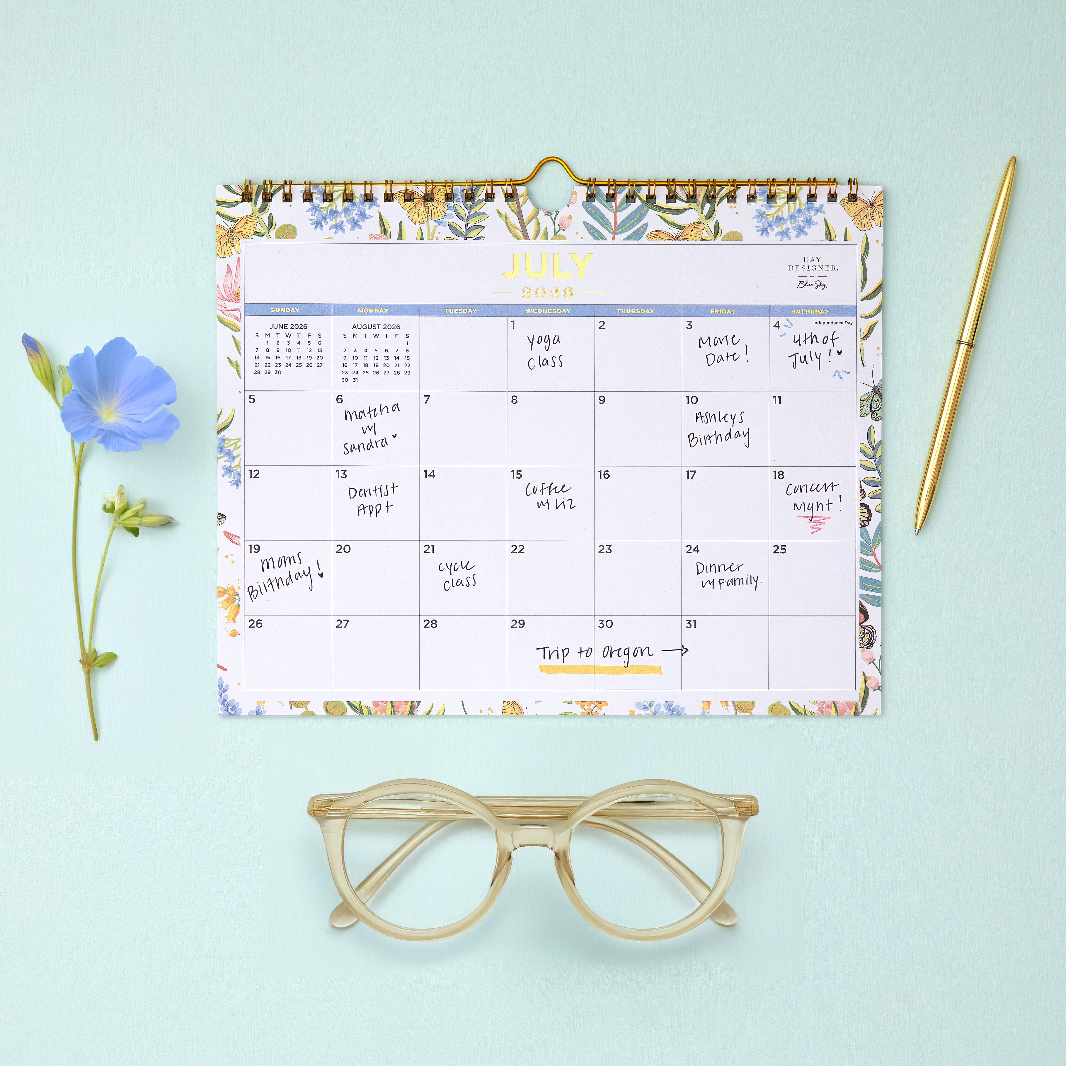 2026-2027 Flutter Wall Calendar 11x8.75 Day Designer – Blue Sky