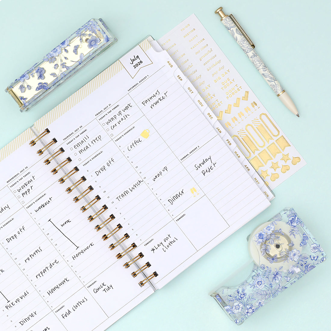 Climbing Floral Mint 2026-2027 Weekly Planner Notes 5.875x8.625 Planning Calendar