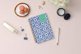 January 2024 - December 2024 weekly monthly planner featuring a geometric tile front cover design and silver gold wire-o binding 5x8 size