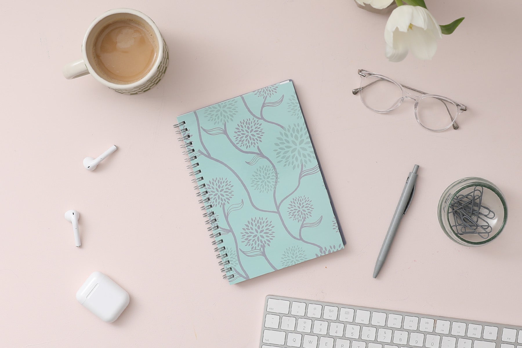 January 2024 - December 2024 weekly monthly planner featuring a floral front cover design and silver twin wire-o binding 5x8 size