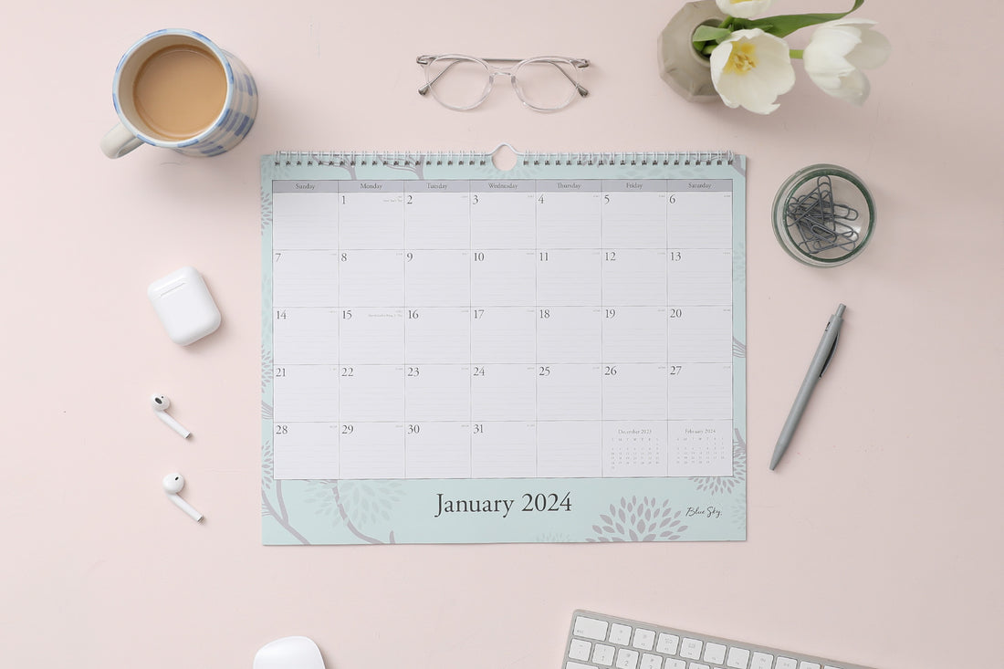 The perfect office wall calendar covering January 2024 and December 2024 fits well in any space featuring ample lined writing space and reference calendars