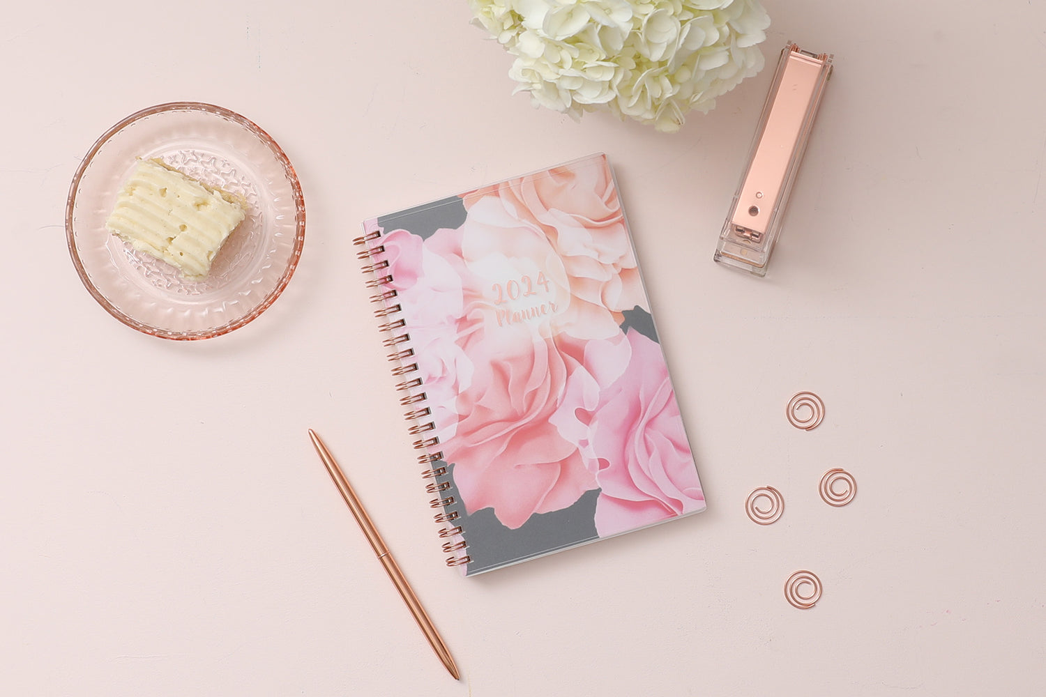 Blue Sky Joselyn Weekly/Monthly Planner, Joselyn Floral Artwork, 8 x 5, Pink/Peach/Black Cover, 12-Month (Jan to Dec): 2024