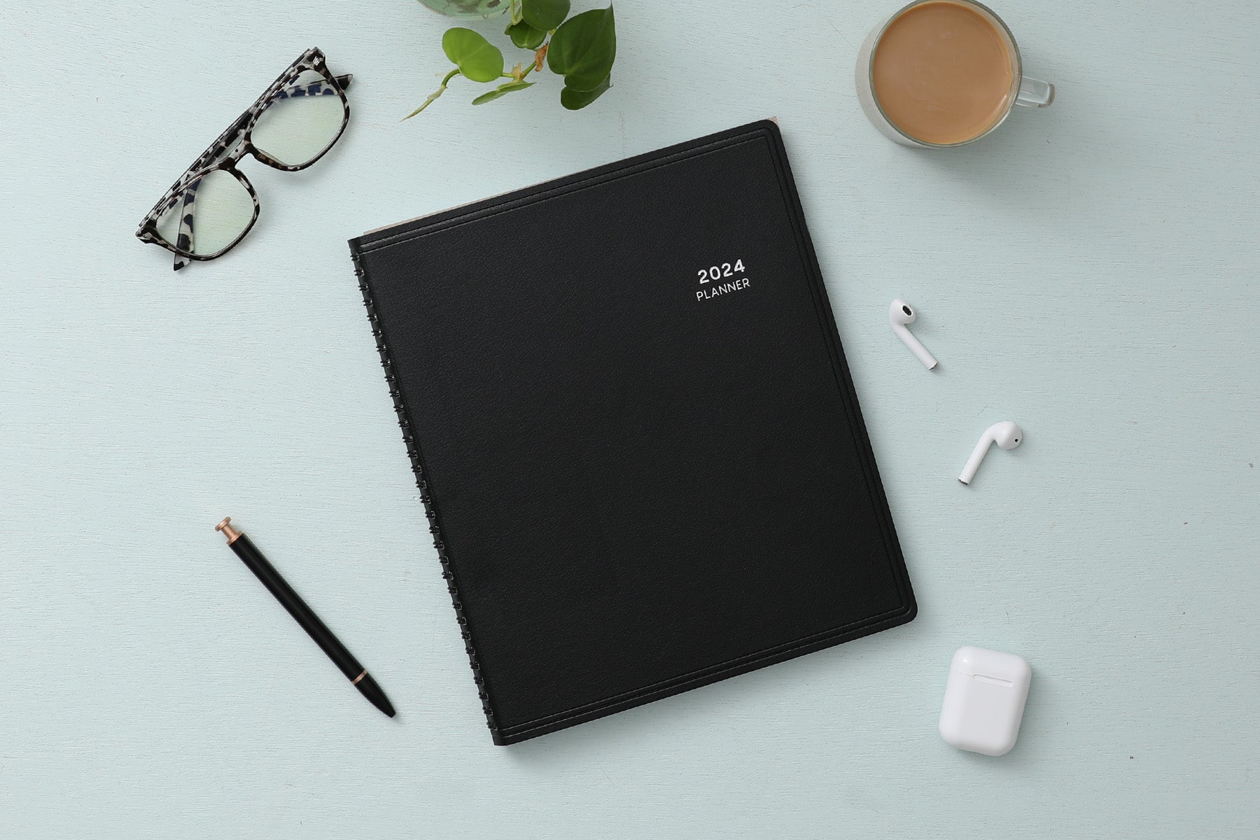 Classy and executive black pajco lexide cover for this 2024 weekly monthly planner notes in 8.5x11 size from Blue Sky