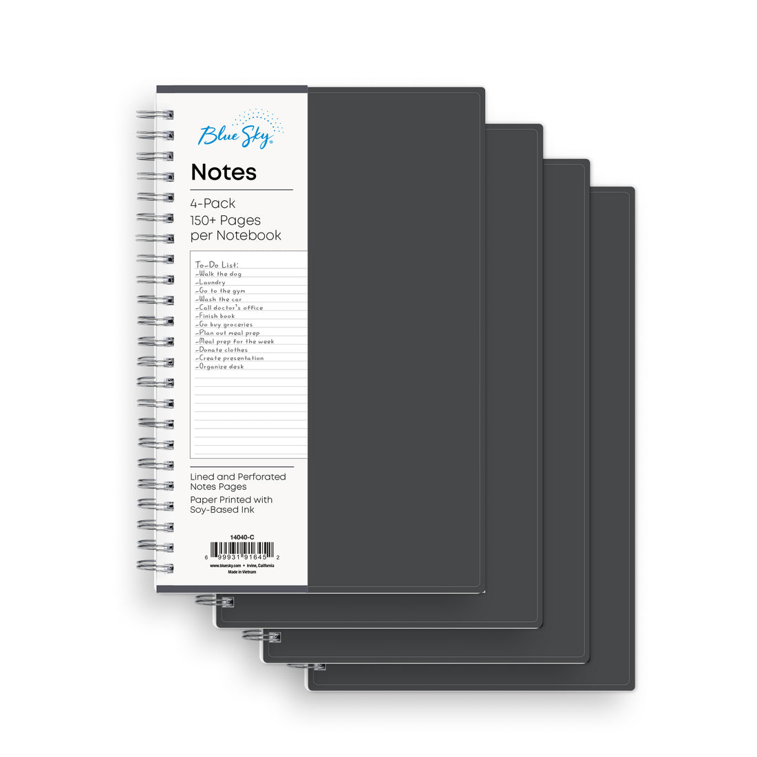 Charcoal Lined Notebook Professional Notes 5.5 x 8.5 (4-Pack)
