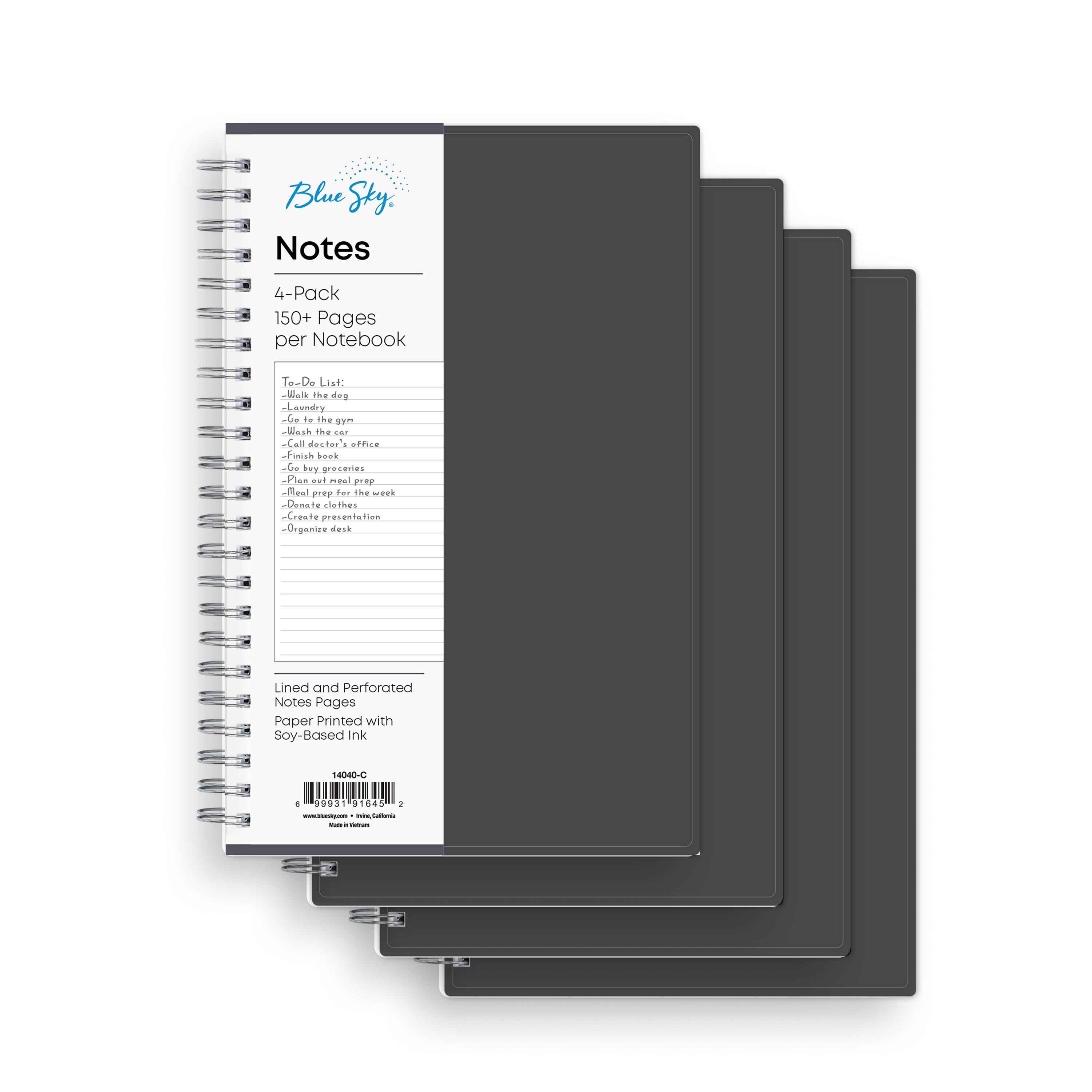4-pack charcoal front cover on this professional notebook in 5.5 x 8.5 size