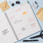 2027 weekly spread features ample lined writing space for to do lists, notes section, reference calendars, bullet points, and monthly tabs