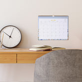 Calendar for July 2026-June 2027 with floral design and motivational stickers on a white background, ample blank writing space and reference calendars