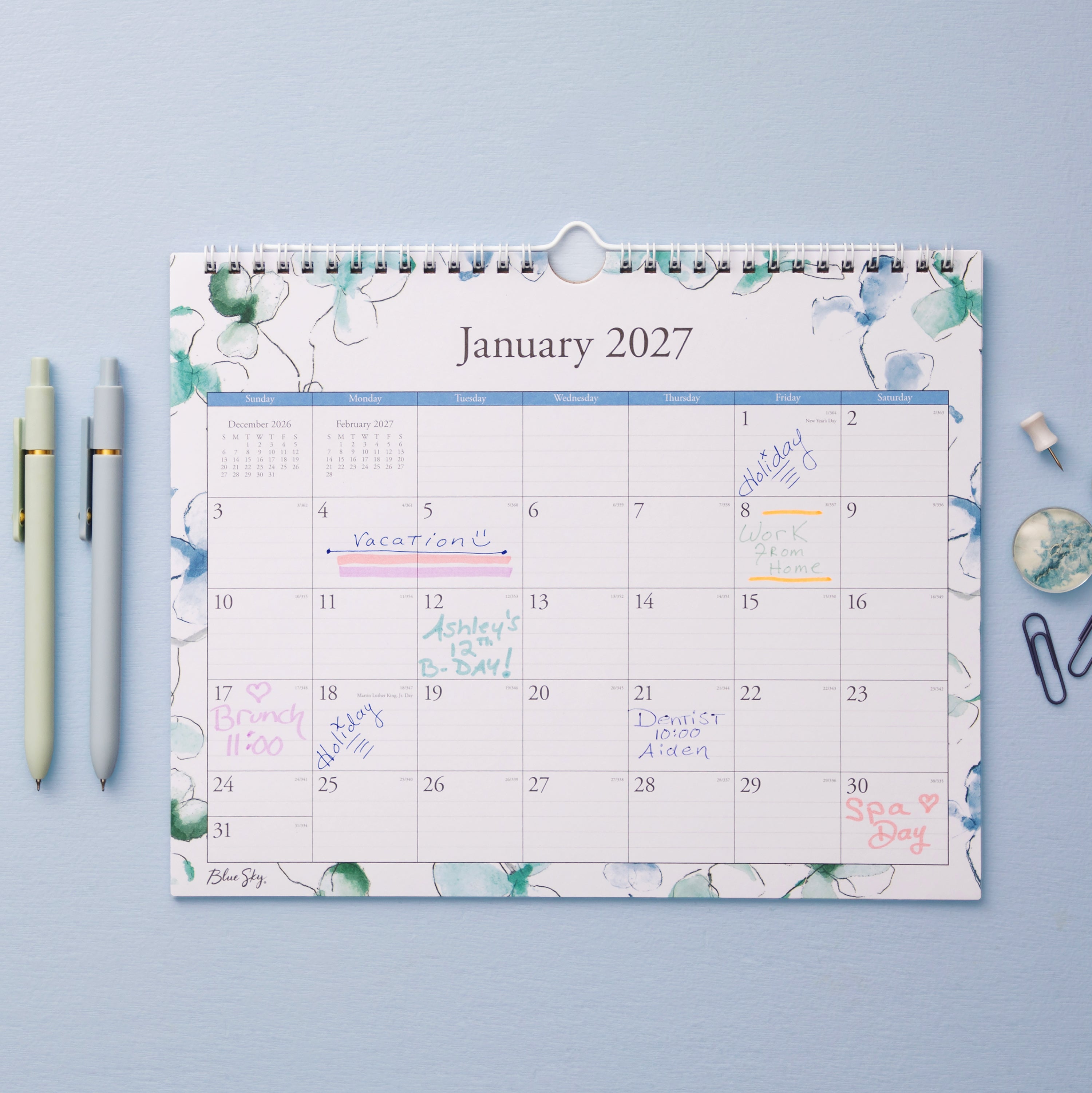 january 2027 to december 2027 wall calendar in 11x8.75 size with lined writing space and reference calendars silver hook and binding