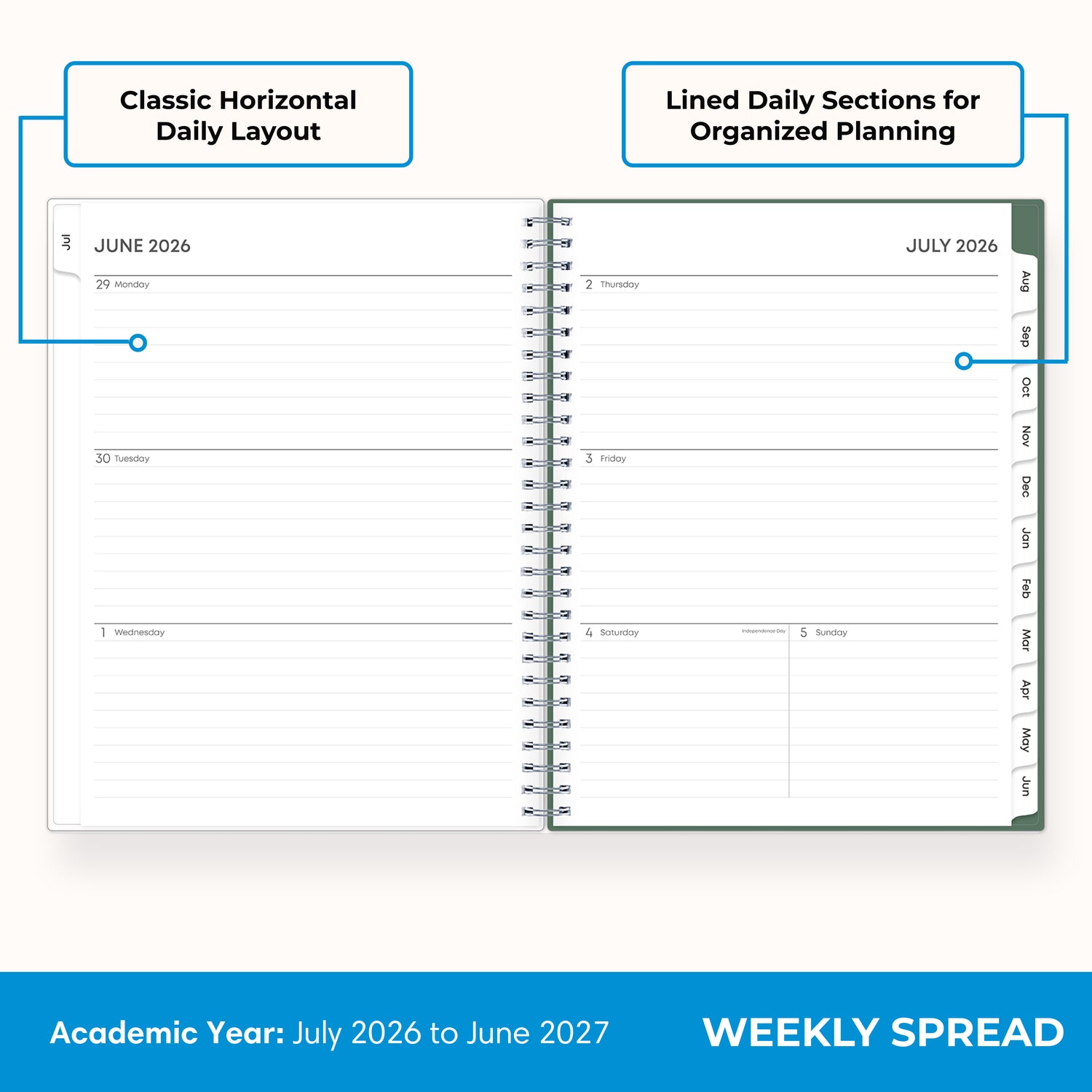2026-2027 weekly spread featuring ample writing space, bullet points, to do-list.