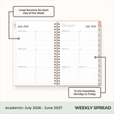 2026-2027 weekly spread featuring ample writing space, bullet points, to do-list
