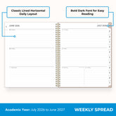 2026-2027 weekly spread featuring ample writing space, bullet points, to do-list.

