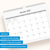 january 2027 - december 2028 wall calendar with professional background, lined writing space, 15x12, wall hook