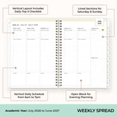 weekly planner notes featuring lined writing space and white monthly tabs, to do list and bullet points
