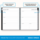 2027 weekly layout featuring lined writing space and organized sections for planning 7x9