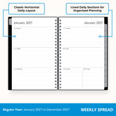 2027 weekly layout featuring lined writing space and organized sections for planning 5x8