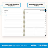 2026-2027 weekly spread featuring ample writing space, bullet points, to do-list.
