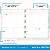 2026-2027 weekly spread featuring ample writing space, bullet points, to do-list.
