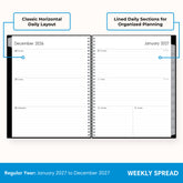 2027 weekly layout featuring lined writing space and organized sections for planning 8.5x11