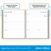 2027 weekly layout featuring lined writing space and organized sections for planning 8.5x11
