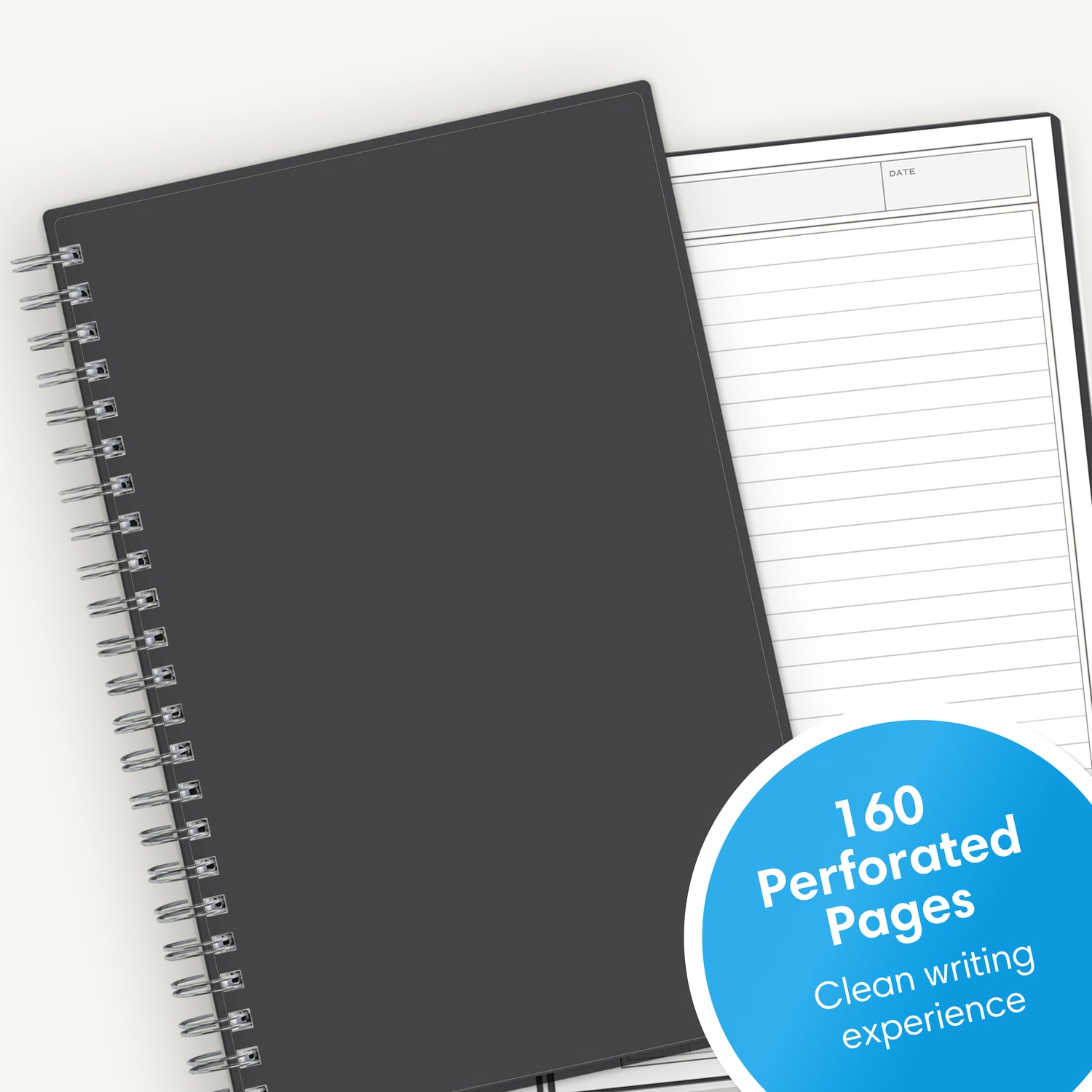 charcoal front cover on this professional notebook in 5.5 x 8.5 size featuring lined writing space and graph paper