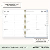 2026-2027 weekly spread featuring ample writing space, bullet points, to do-list.
