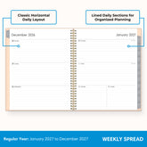 2027 weekly layout featuring lined writing space and organized sections for planning 8.5x11