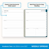 8.5x11 planner interior showing weekly schedule layout with ample lined writing blocks and task lists