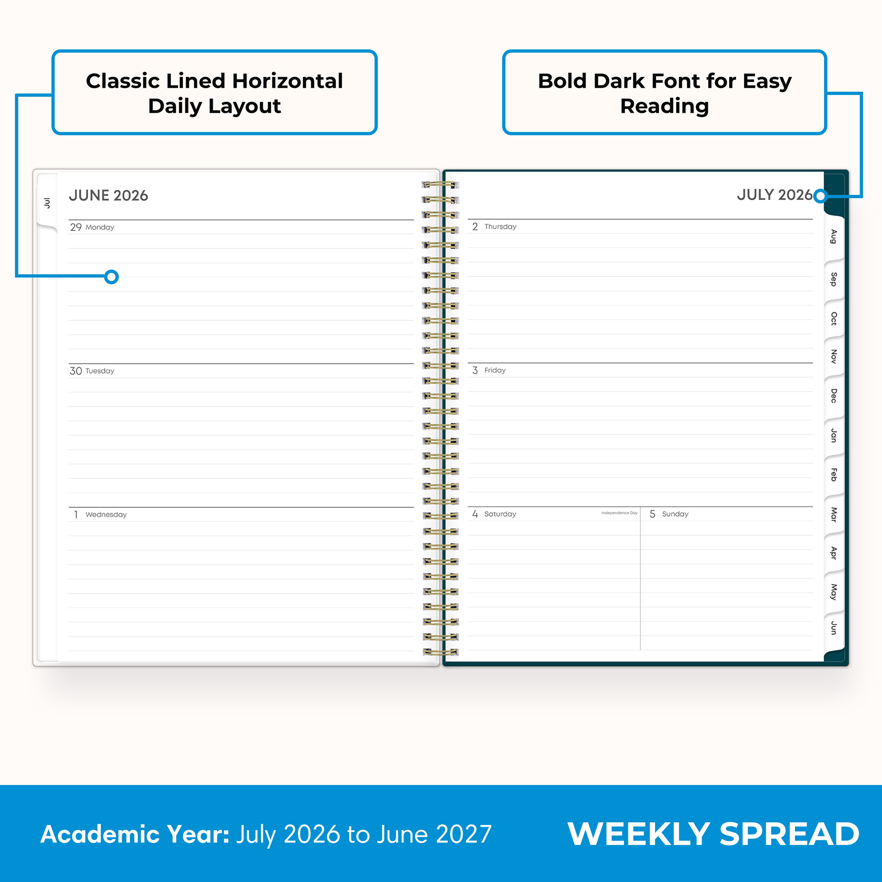 8.5x11 planner interior showing weekly schedule layout with ample lined writing blocks and task lists