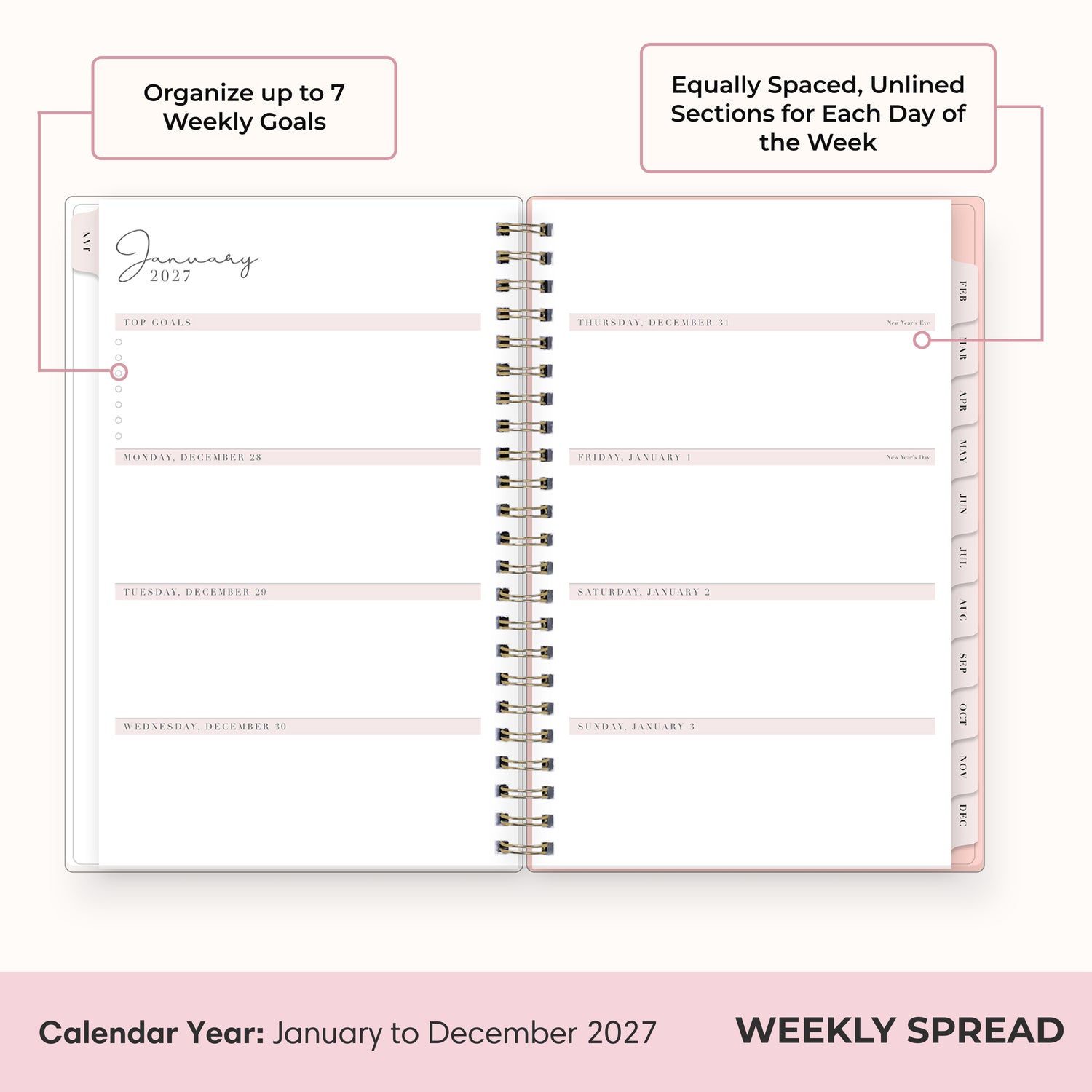 Cherie 2027 Weekly Monthly 5x8 Rach Parcell for Blue Sky Planning Calendar
